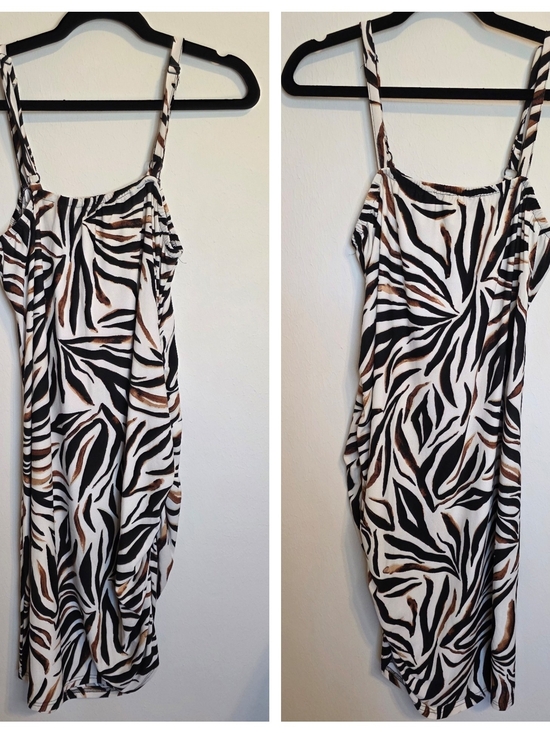 Mlle Gabrielle Dresses & Skirts - Mlle Gabrielle Zebra-Print Midi Slip Dress in White, Black & Brown
